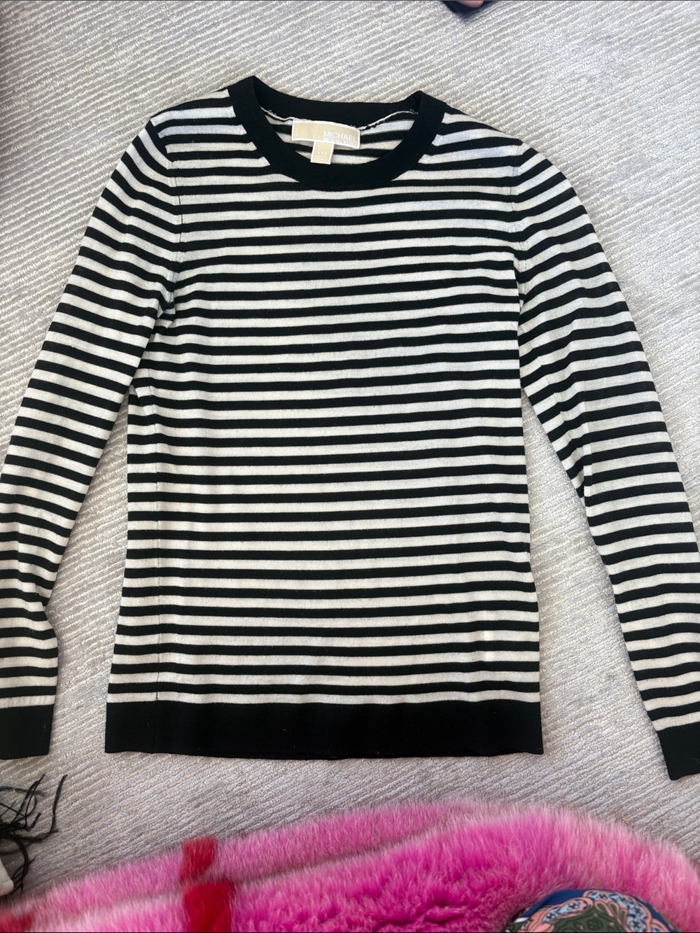 MICHAEL Michael Kors Black and White Striped Crew Sweater